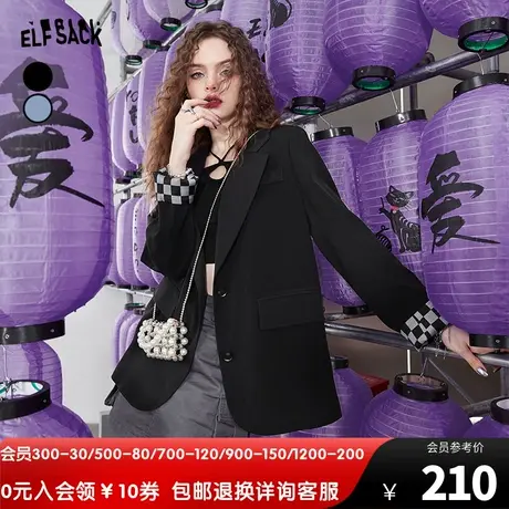 妖精的口袋黑色休闲西装外套女2022秋季新款高级感宽松小西装薄款图片