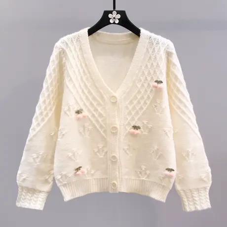 日系小清新V领毛衣外套女秋冬2023年新款温柔风洋气减龄针织开衫商品大图