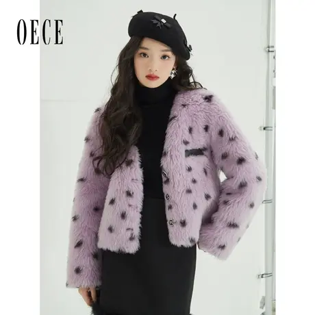 Oece复古羊羔毛外套短2022冬季新款女装仿皮草气质高级感大衣女图片