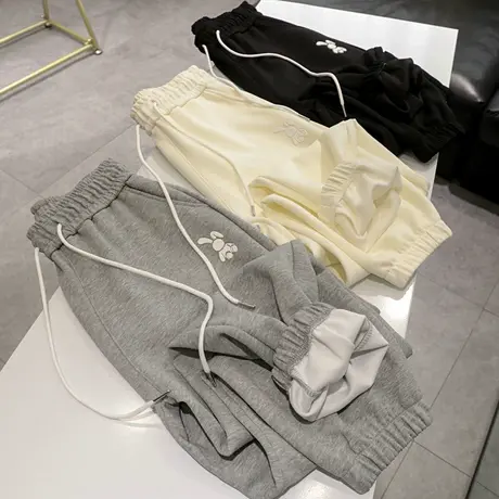 面料质感好~2023春季新款休闲宽松运动卫裤抽绳松紧腰束脚裤女潮商品大图