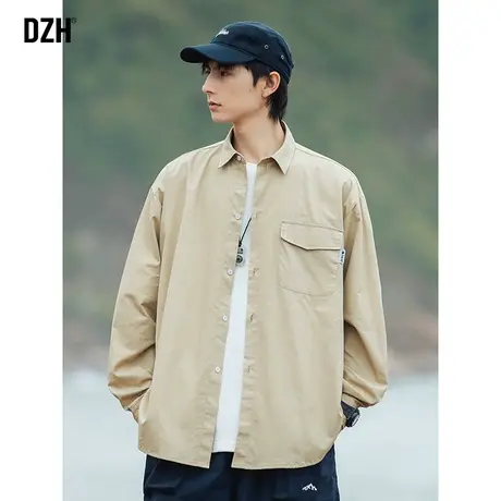 男士卡其色工装衬衫男长袖纯棉秋季男装2023新款休闲衬衣外套百搭商品大图