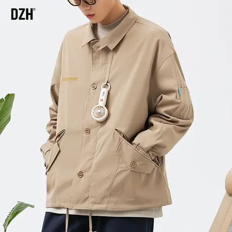 男士卡其色工装外套男春秋款宽松潮男装2023新款教练夹克上衣百搭商品大图