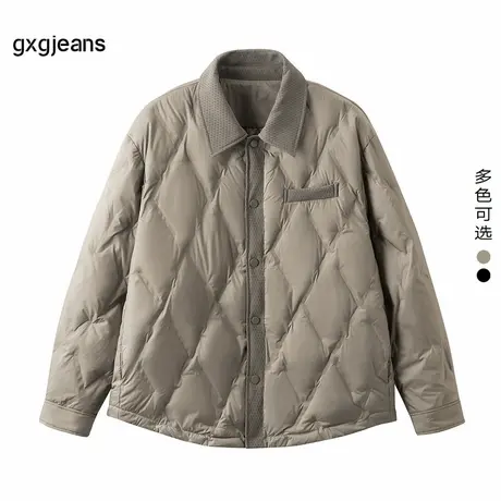 gxgjeans男装 衬衫式轻薄菱格设计羽绒服休闲外套25年春新品商品大图