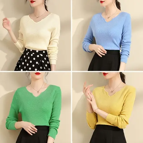 水墨青华冬季新品时尚弹力针织衫优雅百搭长袖打底衫上衣女图片