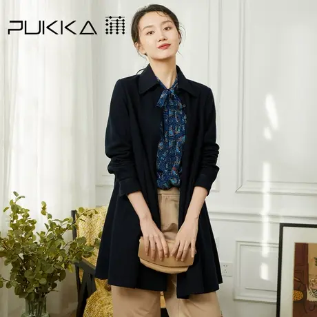 蒲PUKKA原创设计毛呢外套女秋冬装宽松休闲中长款衬衫翻领大衣图片