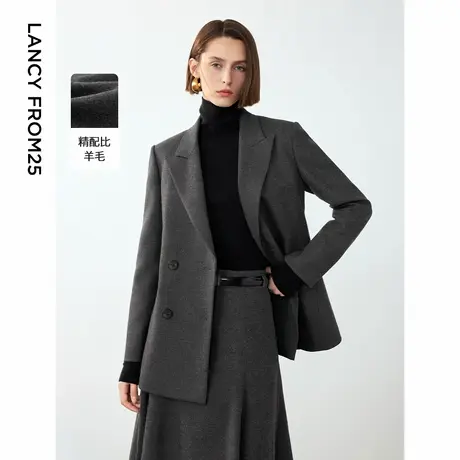 朗姿复古羊毛灰色高智气质通勤职业西服外套女2024冬季新款西装图片