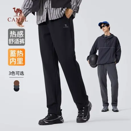 骆驼男装直筒休闲裤男士2025新款冬季摇粒绒加绒保暖弹力长裤子商品大图