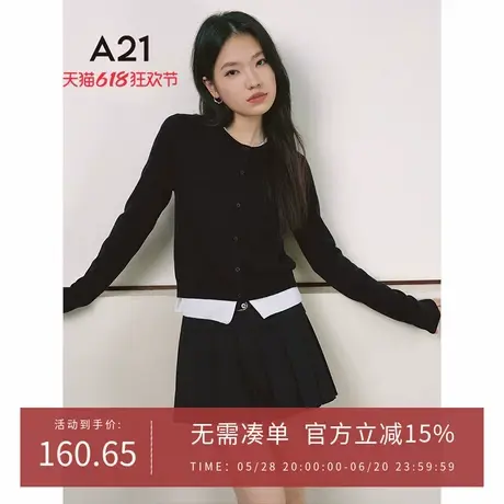 A21女装拼接撞色假两件毛针织衫2025春季新款韩版圆领开衫上衣商品大图