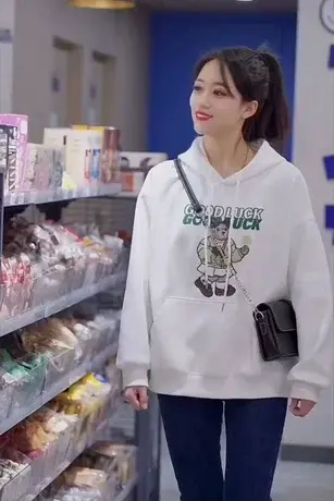 卡通小熊连帽套头卫衣女潮ins2023春秋新款学生宽松韩版刺绣卫衣图片