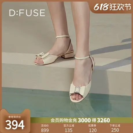 【七七酱直播间】DFuse羊皮蝴蝶结法式凉鞋钻扣粗中跟凉拖鞋外穿图片