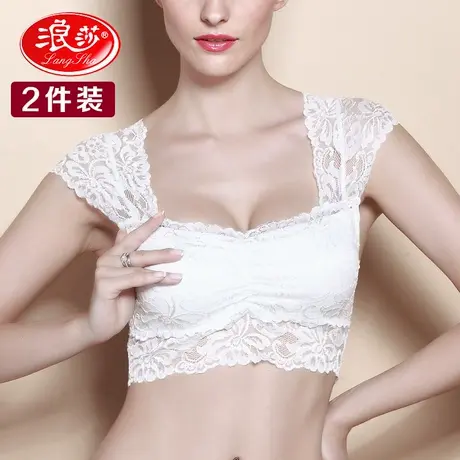 浪莎蕾丝裹胸内衣短款女士抹胸打底吊带短性感背心黑色白色聚拢棉商品大图