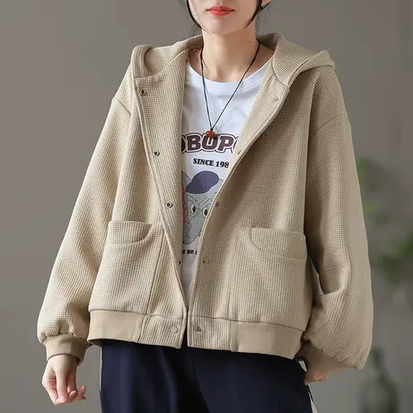 dza 华夫格连帽军绿色棉衣外套女士冬季加厚保暖棉服短款休闲棉袄图片