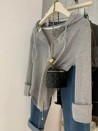 欧货连帽长袖T恤女显瘦韩版潮ins别致独特时尚打底衫休闲卫衣上衣商品大图