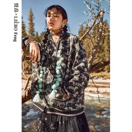 裂帛LIEBOFeng设计师品牌2023春季摇滚街头V领时髦小马印花卫衣女商品大图