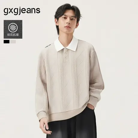 gxg.jeans男装 多色肌理面料撞色休闲翻领卫衣男生上衣 25秋新品图片