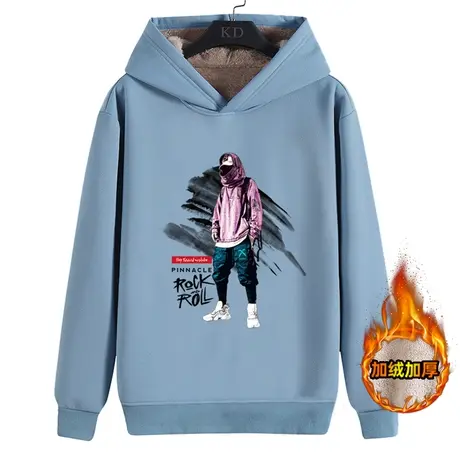 加绒卫衣男连帽潮冬季宽松学生加厚羊羔绒男士卫衣秋冬款保暖外套商品大图