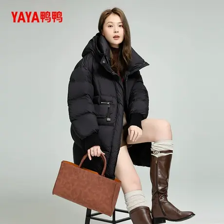 鸭鸭羽绒服女中长款2025冬季新款时尚连帽加厚保暖宽松大码外套YZ商品大图