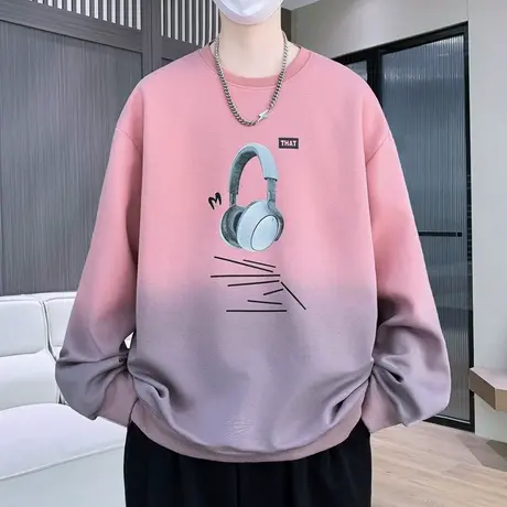 渐变色卫衣男春秋季新款圆领长袖t恤男青少年潮牌多巴胺打底衫男T商品大图
