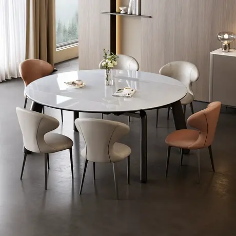 全友家居现代简约实木脚吃饭桌子客厅可伸缩变圆微晶石餐桌商品大图