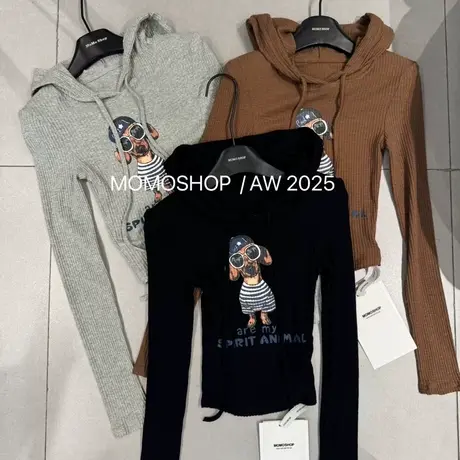 韩版2025早秋新款美式休闲显瘦连帽坑条设计感动漫印花T恤上衣女商品大图
