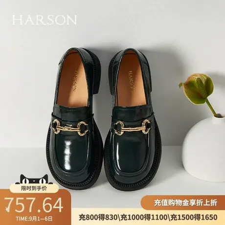 哈森秋季乐福鞋女商场同款休闲方头小皮鞋深口单鞋HL222508商品大图