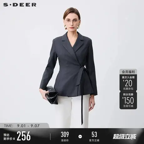 【商场同款】sdeer圣迪奥女装OL领收腰不规则西装外套S24182214图片