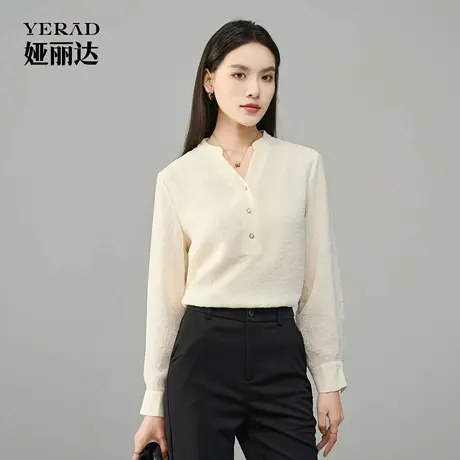 娅丽达2025秋季新款法式浪漫泡泡皱衬衣设计感小V领小衫上衣商品大图