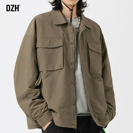 男士工装衬衫外套男春秋季高级感痞帅2023年新款拉链开衫美式夹克商品大图
