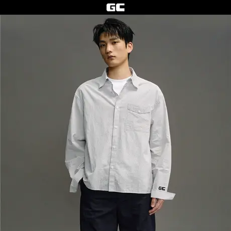 GC2025男装秋冬新款纯棉条纹印花单口袋挺括量感长袖衬衫12045006图片