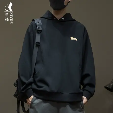 希越秋季340g重磅米格卫衣男连帽2023秋冬新款大码宽松黑色套头衫商品大图