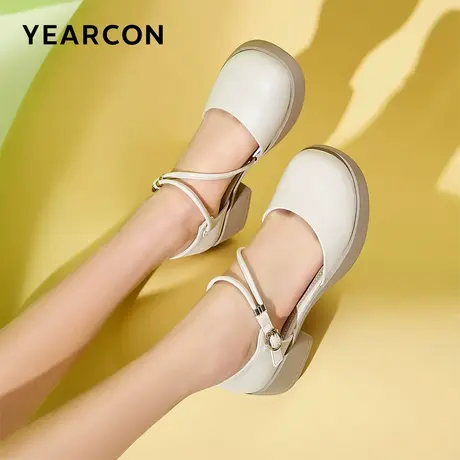 意尔康官方旗舰店女鞋中后空极简风凉鞋夏季女士包头粗跟通勤百搭图片