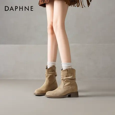 达芙妮美拉德中筒短靴女2026新款秋春季西部牛仔堆堆靴马丁靴单靴商品大图