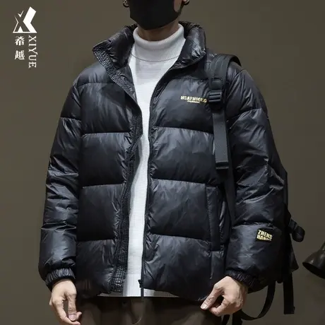 希越黑金系列白鸭绒羽绒服连帽男士冬季宽松大码无帽立领百搭外套商品大图