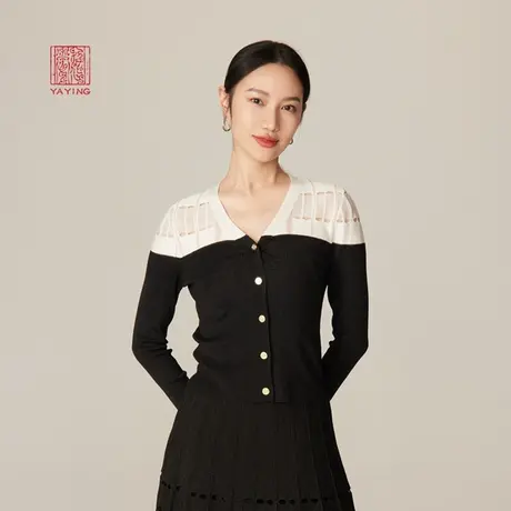 EP雅莹高端系列 气质镂空V领含葱轻针织衫 商场同款新款9106A商品大图