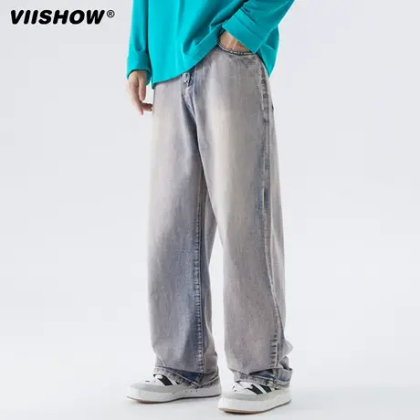 VIISHOW牛仔裤男潮牌美式复古宽松直筒裤子男生高街vibe阔腿长裤商品大图