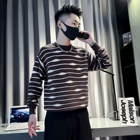 设计感拼接撞色毛衣男秋冬季新款重磅加厚韩版休闲内搭毛线针织衫图片