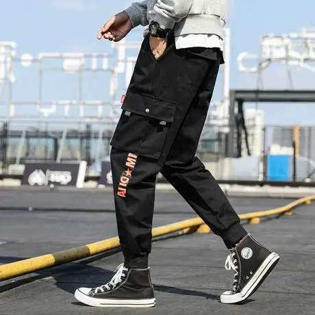 工装裤子男冬季2023潮牌加绒束脚青少年新款运动秋冬男士休闲长裤图片