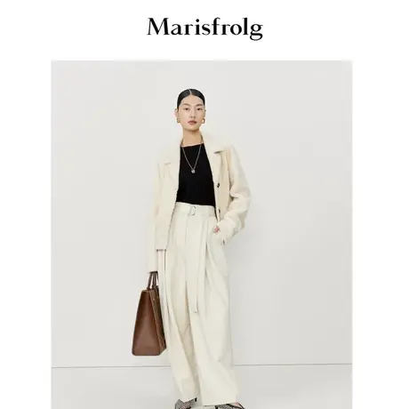 【明星同款】玛丝菲尔春夏新款米白色高腰垂感直筒阔腿裤子女图片