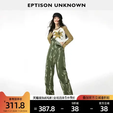 EPTISON牛仔吊带裤女2024春季新款复古宽松直筒休闲工装风长裤子图片
