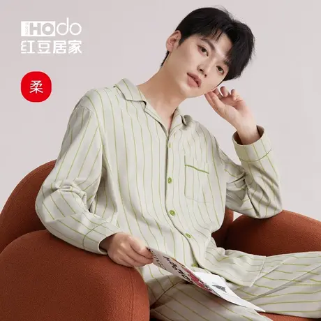 【柔柔棉】春秋款纯棉男士睡衣家居服高级感复古条纹长袖套装商品大图