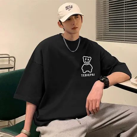 港风纯棉短袖t恤男夏季ins潮牌重磅小熊半袖男生衣服国潮宽松体恤商品大图