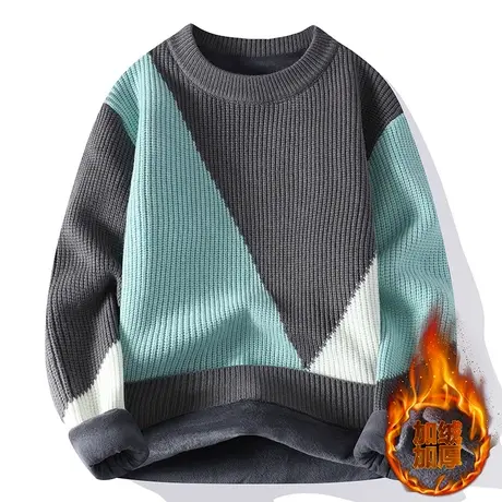 男士圆领毛衣宽松加绒加厚保暖秋冬季2023新款潮流内搭针织打底衫商品大图