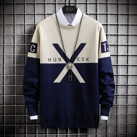 冬季男士加厚加绒毛衣圆领2023冬装修身针织衫线衣保暖衣服男装潮商品大图