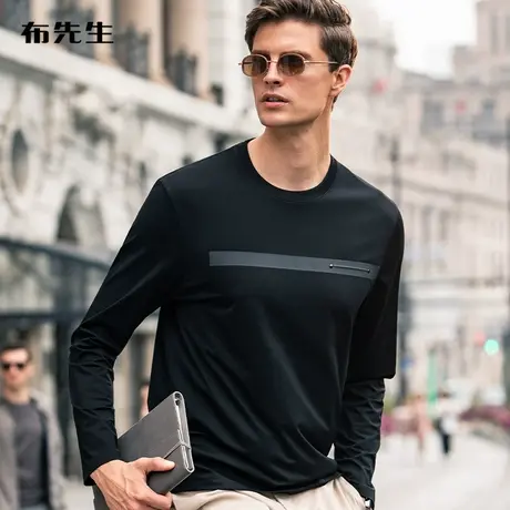 MrBu布先生潮流胶条设计圆领长袖t恤男2025早春运动风上衣BT11529商品大图