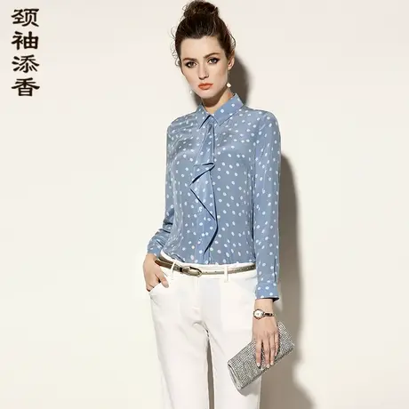 颈袖添香2023波点雪纺上衣桑蚕丝真丝衬衫女士衬衣长袖装新款图片