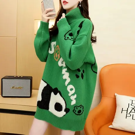 慵懒风高领毛衣女2024新款春季宽松外穿洋气百搭加厚中长款打底衫图片