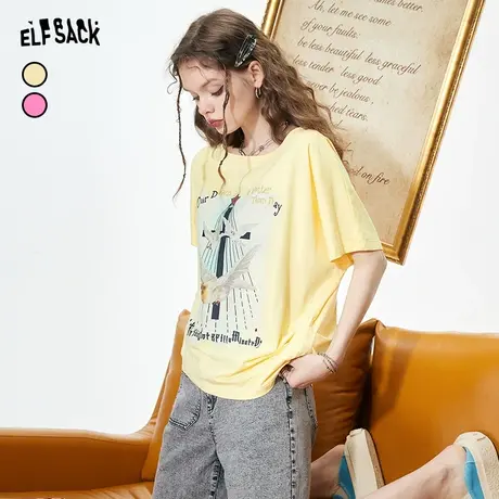 妖精的口袋印花短袖t恤女2023夏季新款多巴胺穿搭宽松圆领上衣潮图片