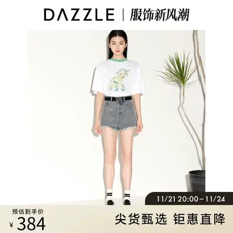 DAZZLE地素奥莱 春夏蓝色小众做旧毛边设计感牛仔短裤裙女图片