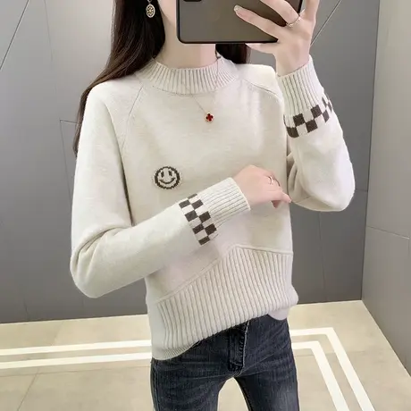 秋冬新款2023年半高领毛衣针织衫插肩袖宽松短款内搭打底衫洋气商品大图