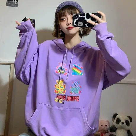 chic港味超火卫衣女秋冬宽松韩版潮ins上衣bf慵懒风加绒加厚外套商品大图